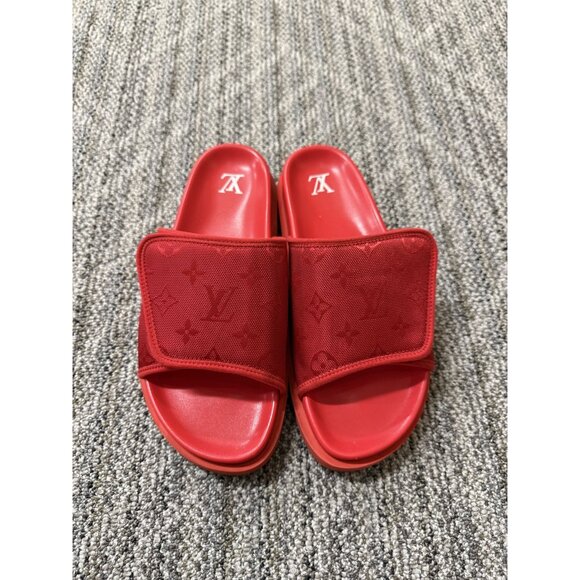 Louis Vuitton Red Monogram Slide Sandals Size 8.5 - Picture 1 of 7